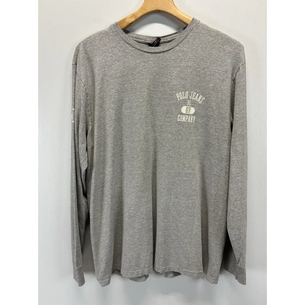 Vtg Polo Jeans Co Ralph Lauren Graphic Tshirt Sz Medium Men's Grey Long Sleeve